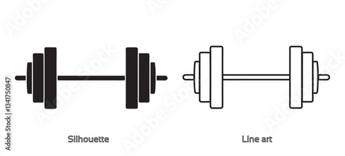 Dumbbell and barbell black silhouette, Dumbbell weight vector, Gym dumbbell icon collection Set