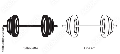 Dumbbell and barbell black silhouette, Dumbbell weight vector, Gym dumbbell icon collection Set