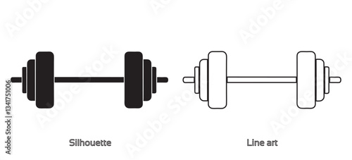 Dumbbell and barbell black silhouette, Dumbbell weight vector, Gym dumbbell icon collection Set