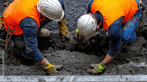 Engineers installing earthquake-resistant building foundations in a seismic zone, safety-first infrastructure