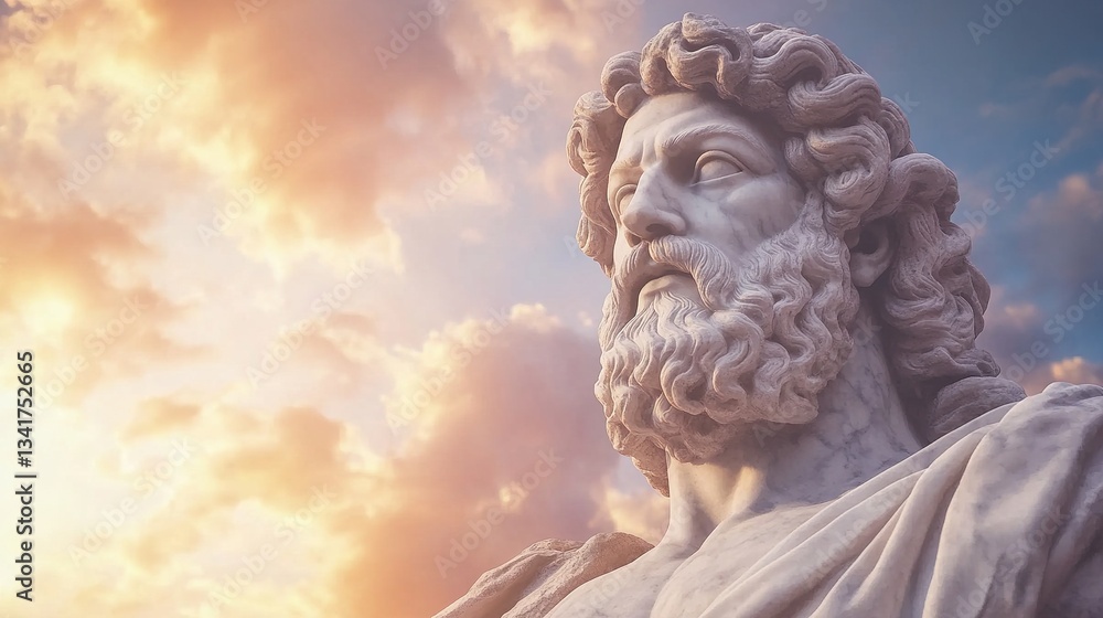 Mighty Zeus (Jupiter) is the supreme god of the sky, order and justice, king of the gods. He knows everything, including the future. Marble statue in the temple. Ancient mythology. Mighty Zeus (Jupiter) is the supreme god of the sky, order and justice, king of the gods. He knows everything, including the future. Marble statue in the temple. Ancient mythology.