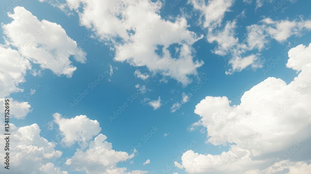 Vast blue sky panorama with fluffy white cumulus clouds, weather, panorama Vast blue sky panorama with fluffy white cumulus clouds, weather, panorama