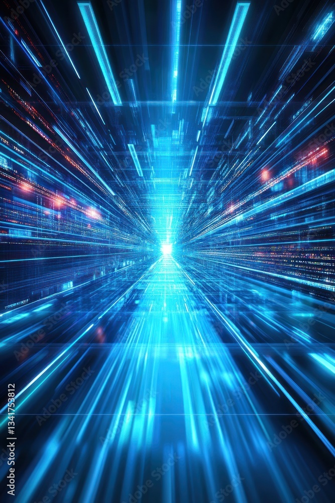 Obraz premium Futuristic abstract blue light tunnel with vibrant glowing lines