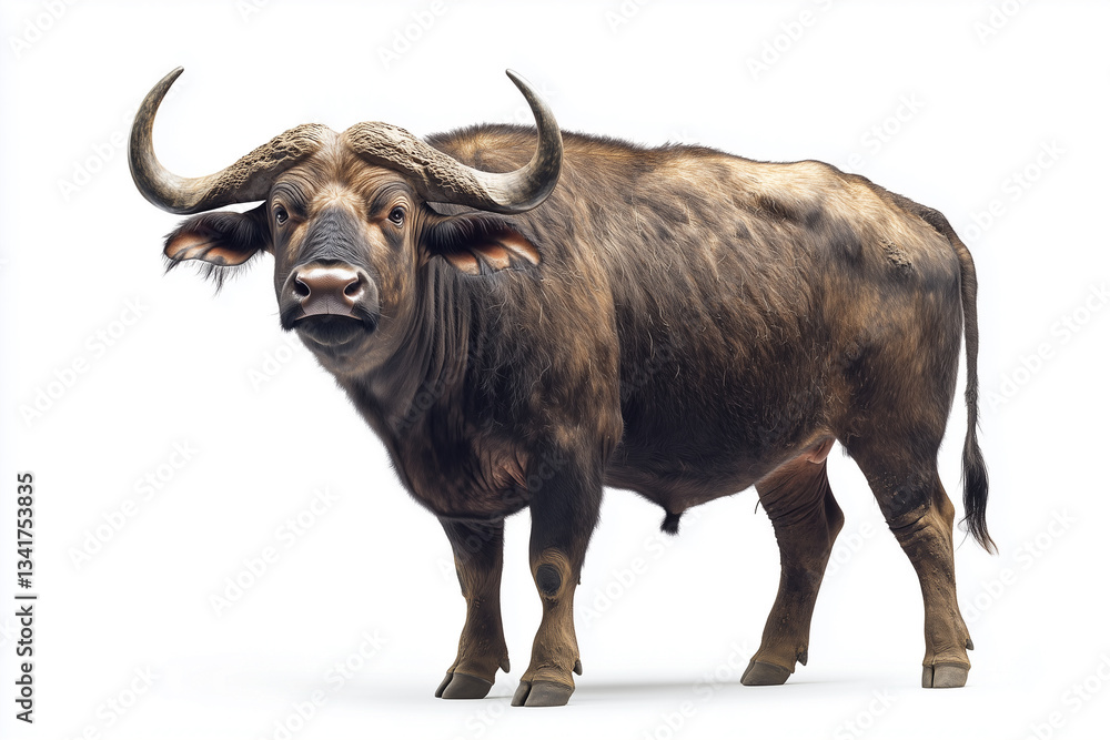buffalo with long and curved horns, on a white background buffalo with long and curved horns, on a white background