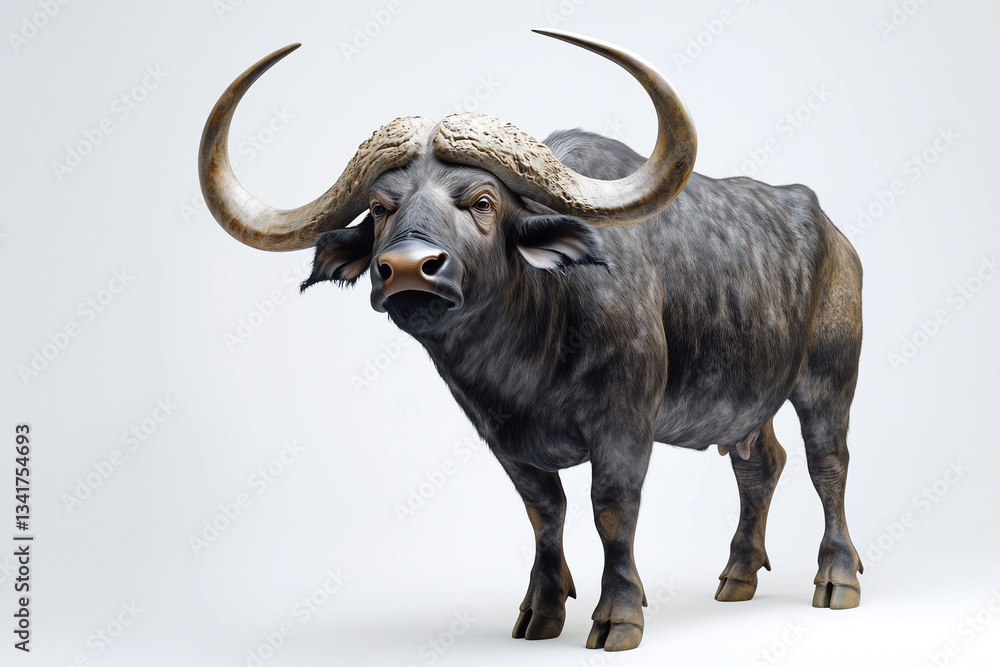 Fototapeta premium buffalo with long and curved horns, on a white background