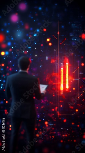 Professional man in a suit intently observing a red light indicating important information or alert