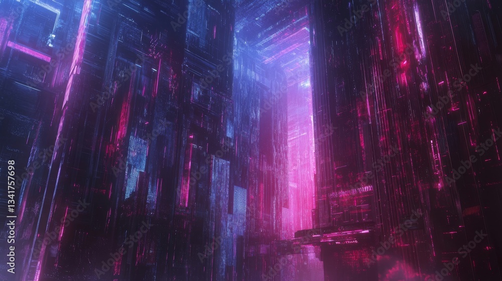 Obraz premium Cyberpunk Cityscape: Neon Dreamscape in a Futuristic Metropolis