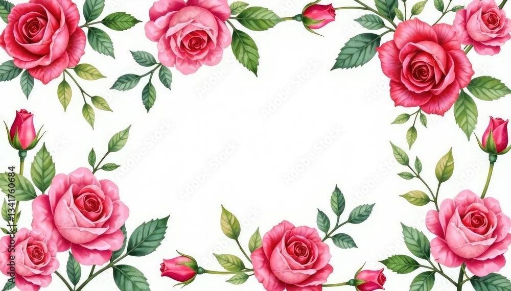Naklejka premium Intricate watercolor roses & leaves, repeating seamlessly , pattern, design, romantic
