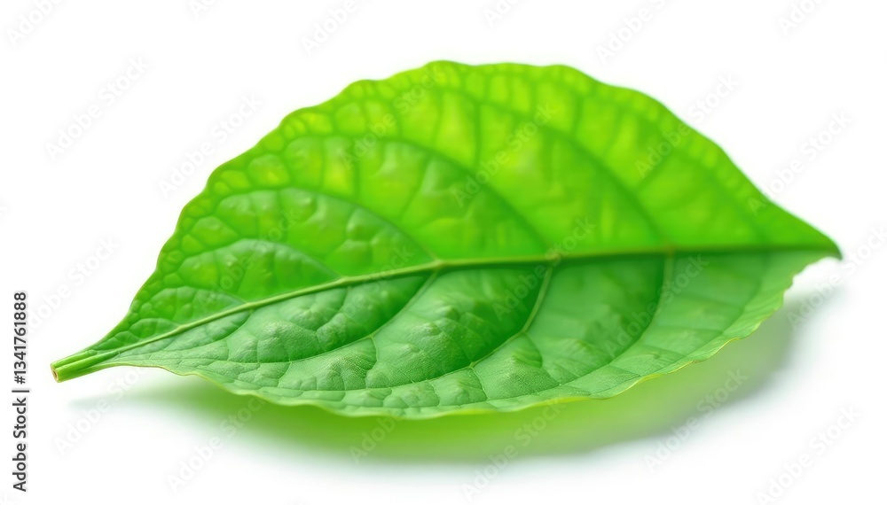 Obraz premium Single leaf with veins against white background, isolated, green