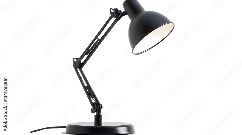 Black adjustable desk lamp provides focused light on surfaces Black adjustable desk lamp provides focused light on surfaces