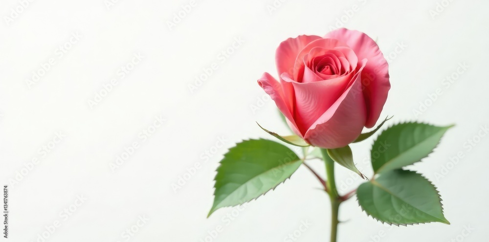 Fototapeta premium Single rose leaf isolated on white background, plant, flowers