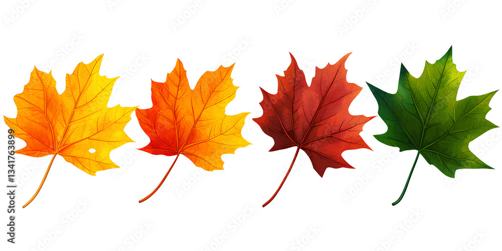 Colorful maple leaves in autumn, isolated on a transparent background Colorful maple leaves in autumn, isolated on a transparent background