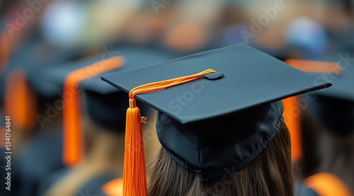 Graduation Ceremony With Graduates Wearing Caps and Gowns in a Sunny Outdoor ...