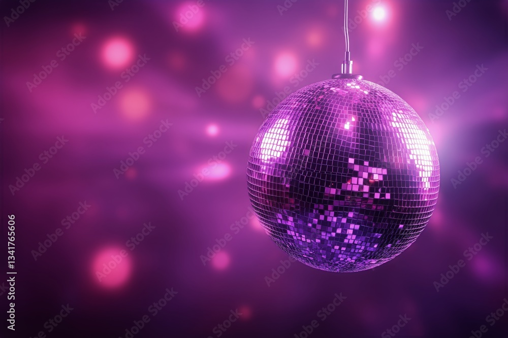 Obraz premium Sparkling Disco Ball Hanging in Vibrant Atmosphere With Colorful Lights at a Dance Event