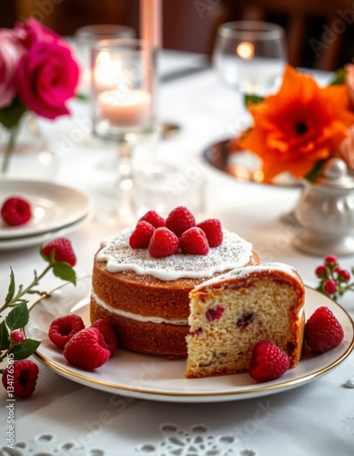 Wallpaper Mural raspberry pie cake on background of festive table Torontodigital.ca