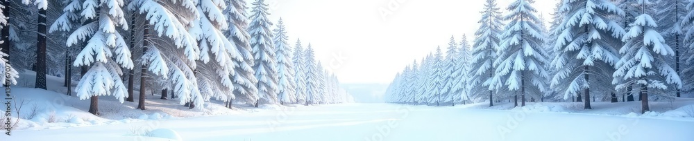 Fototapeta premium Snowy forest branches isolated on white background, nature, landscape,