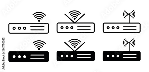 Router and Modem icon set. router and modem symbol set featuring wireless antennas with net signal png and vector illustration on transparent backgroun
