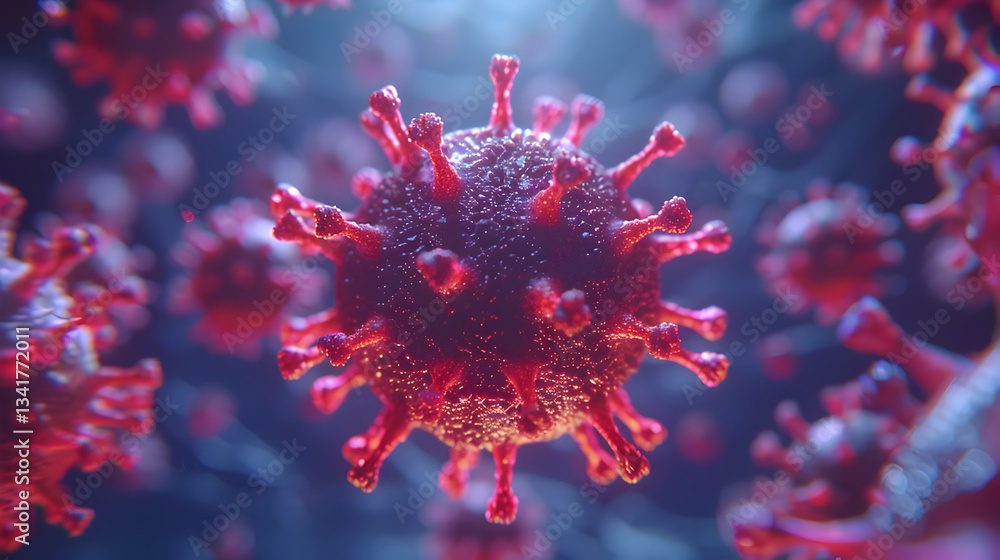 Highly detailed 3D rendering of a Novel pathogenic virus under microscope Highly detailed 3D rendering of a Novel pathogenic virus under microscope
