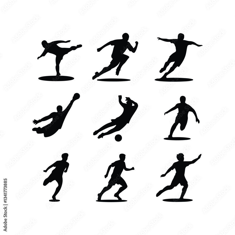 Football players Soccer players Set of female football or soccer player silhouettes, athletic women in action silhouette icon in football Football players Soccer players Set of female football or soccer player silhouettes, athletic women in action silhouette icon in football