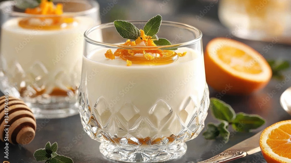 Refreshing Glass of Orange Juice Garnished with Slice and Spoon Ready Refreshing Glass of Orange Juice Garnished with Slice and Spoon Ready