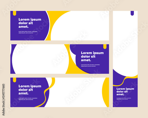 Set of Modern Web Banners Template Design With Image Space. Purple And Yellow Background.