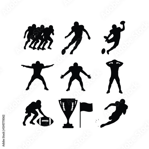  Football players Soccer players Set of female football or soccer player silhouettes, athletic women in action silhouette icon in football