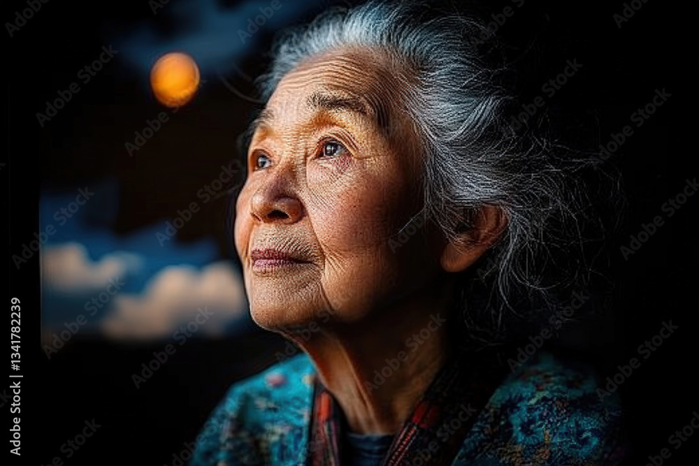 Fototapeta premium Reflective Senior Woman with Deep Expression 