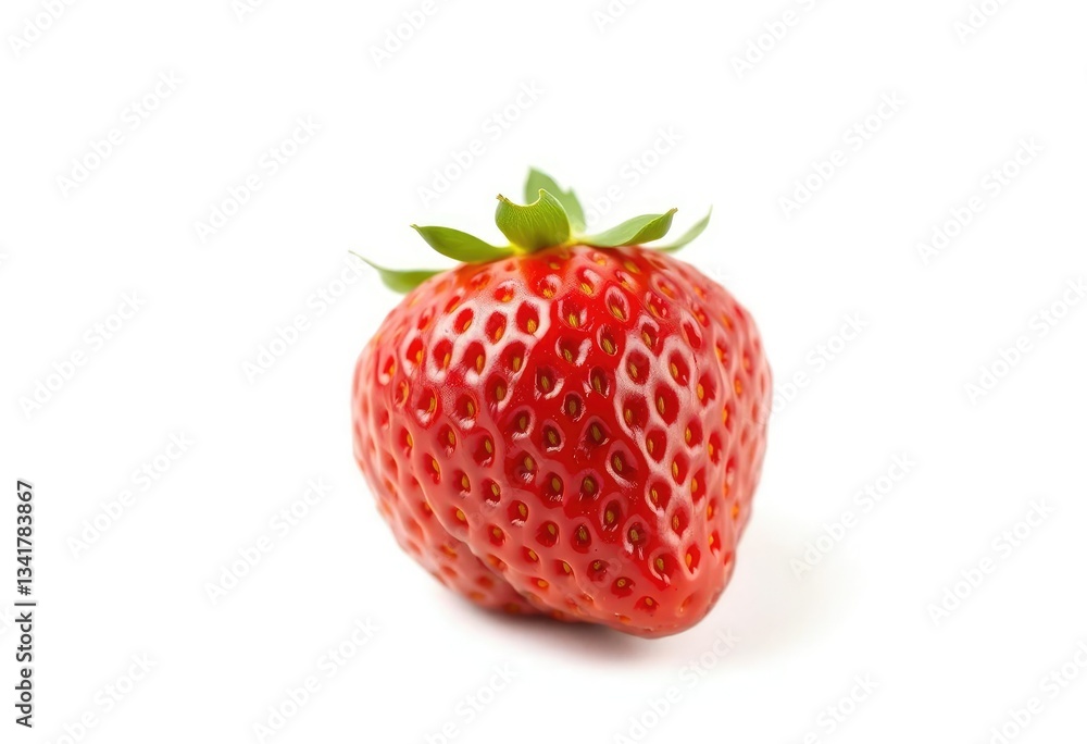 A single, ripe, red strawberry isolated on pure white, color, food A single, ripe, red strawberry isolated on pure white, color, food