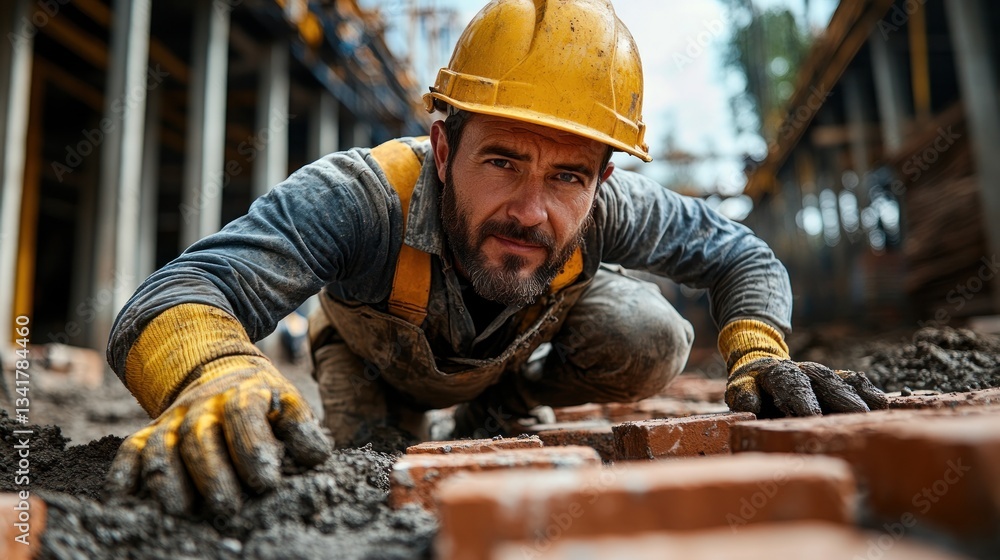Construction Worker Laying Bricks Construction Worker Laying Bricks
