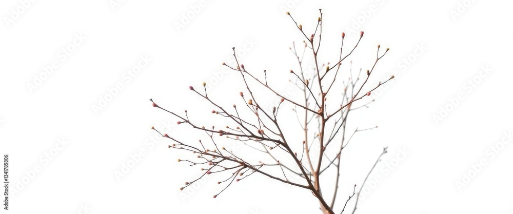 Obraz premium Delicate, bare branches isolated against a pure white backdrop, abstract, illustration
