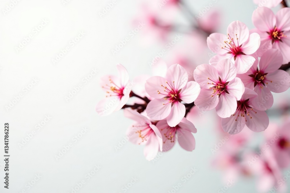 Delicate cherry blossom branches isolated on white background, floral, tree branches Delicate cherry blossom branches isolated on white background, floral, tree branches