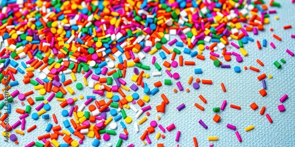 Obraz premium Vibrant confetti sprinkles, textured surface, festive backdrop, colorful texture, granulated