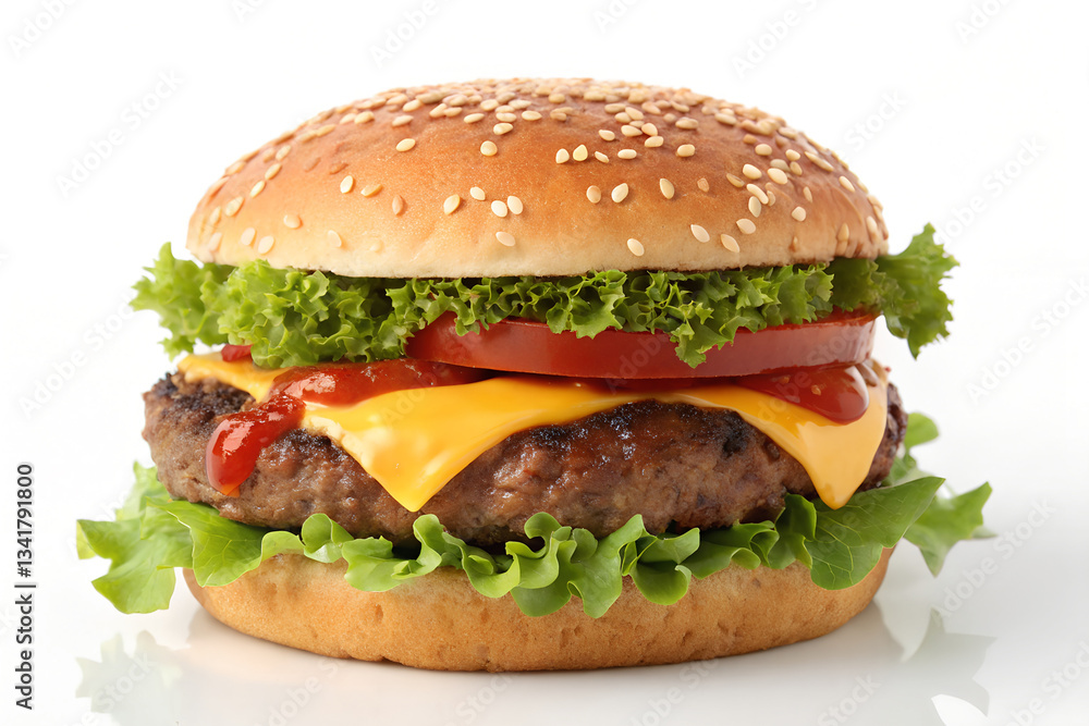 A Delicious Hamburger Featuring a Sesame Seed Bun A Delicious Hamburger Featuring a Sesame Seed Bun