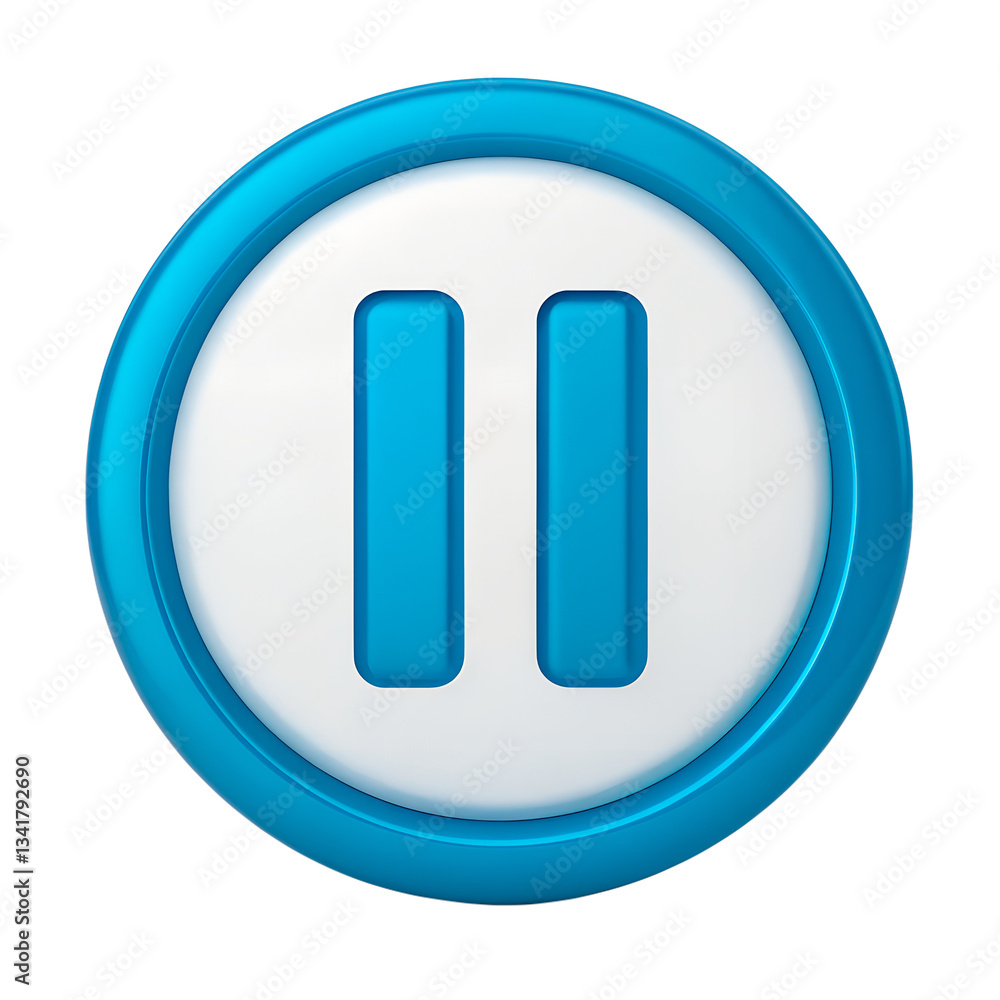 A 3D blue button with a white center, featuring two blue vertical bars. A 3D blue button with a white center, featuring two blue vertical bars.