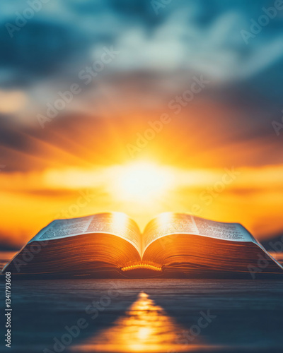 Dreamy photographic scene of an open book with pages softly turning in the wind, representing