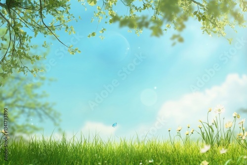 Serene Spring Meadow: A Breathtaking Panorama of Nature's Beauty