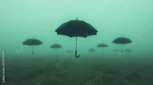 Wallpaper Mural Minimalist surreal depiction of softly floating umbrellas gently drifting over barren fields, Torontodigital.ca