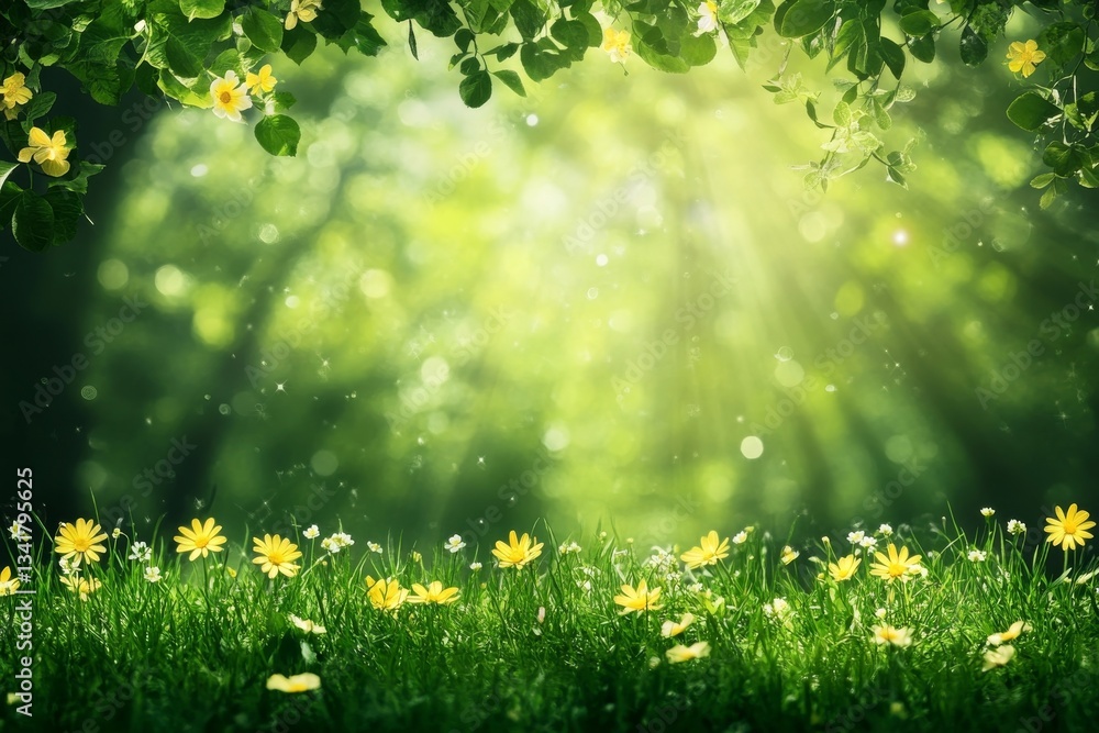 Obraz premium Enchanted Forest Meadow: A Serene Springtime Scene