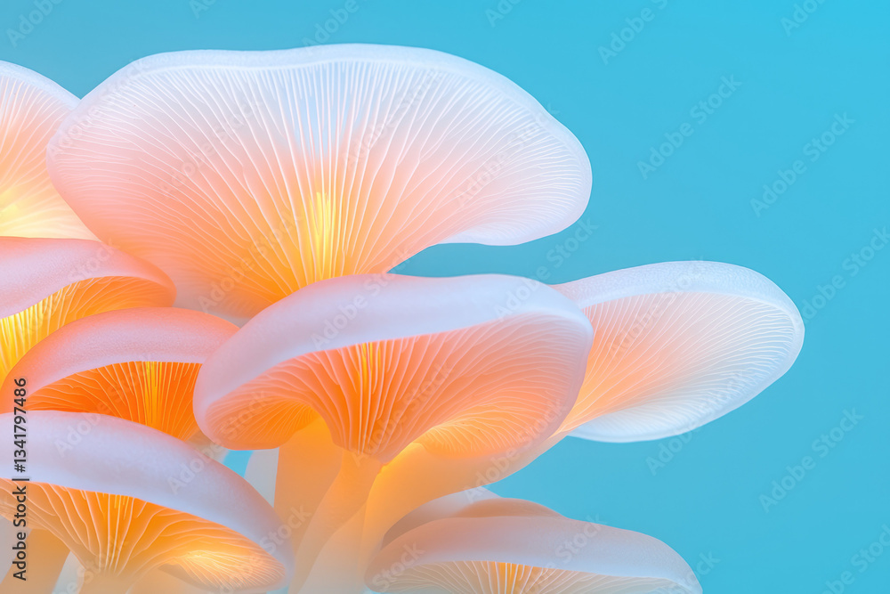 Minimalist macro scene showcasing soft textures of mushroom surfaces gently merging into abstract Minimalist macro scene showcasing soft textures of mushroom surfaces gently merging into abstract