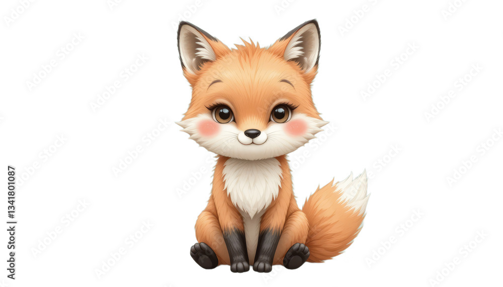 Fototapeta premium Cute cartoon fox sitting, smiling. For nursery decor