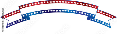 Patriotic Ribbon in red white and blue metallic gradient colors.with blank space for your own title. American themed banner with stars and stripes