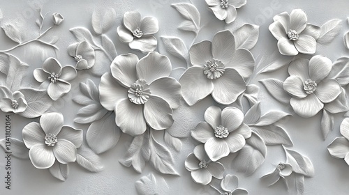 Elegant, 3D embossed floral design in shades of grey