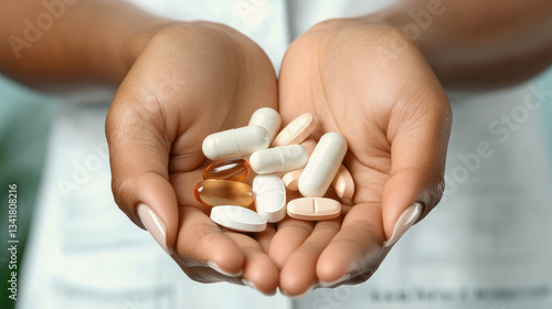 Palm shows scattered capsules and capsules, exceeding the dosage, lack of caution in using drugs beyond daily requirements, leads to imbalance of the body and health risks