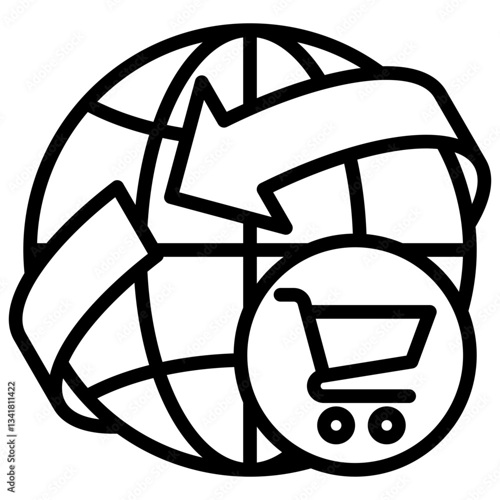 Worldwide Shop Line Icon in Commerce and Online Transaction Worldwide Shop Line Icon in Commerce and Online Transaction