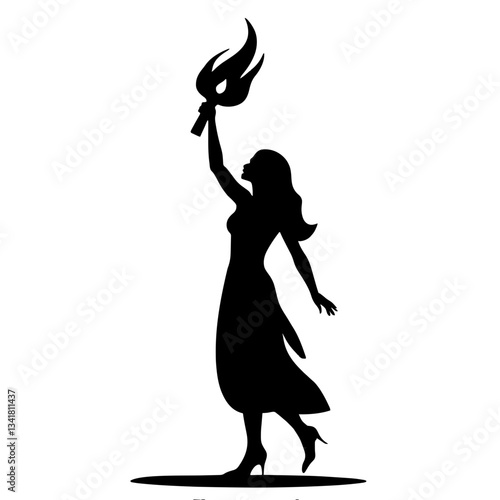 Minimalist silhouette of a woman holding a torch for International Women’s Day