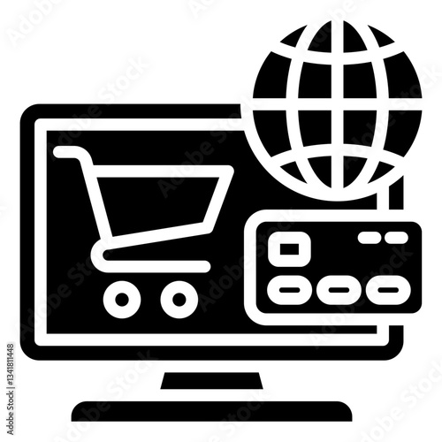 Desktop Digital Payment Glyph Icon in Commerce and Online Transaction