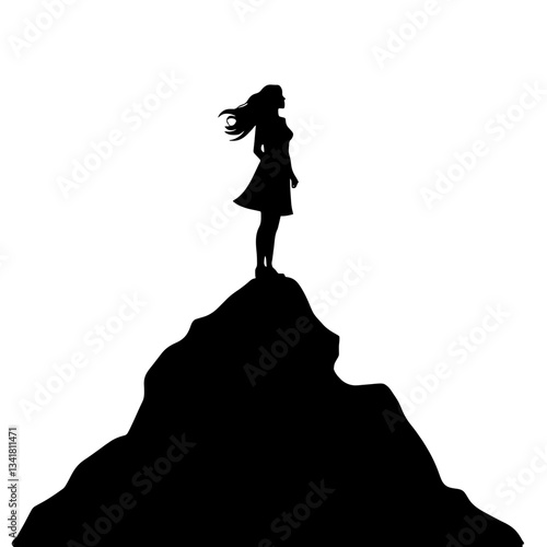 Minimalist silhouette of a woman on a mountain peak symbolizing success for International Women’s Day