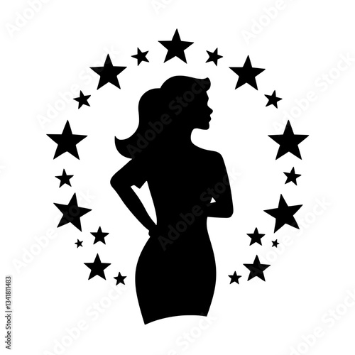 Minimalist black silhouette of a woman surrounded by stars for International Women’s Day
