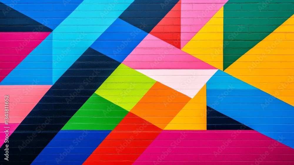 Obraz premium Vibrant geometric mural showcasing colorful patterns on a city wall, enhancing urban aesthetics