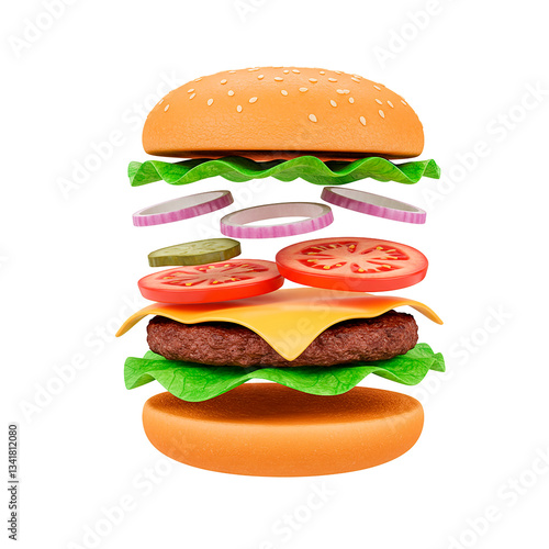 3d illustration of a falling delicious burger